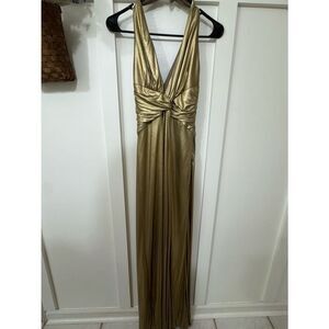 Vintage Trina Turk Metallic Gold Maxi Dress